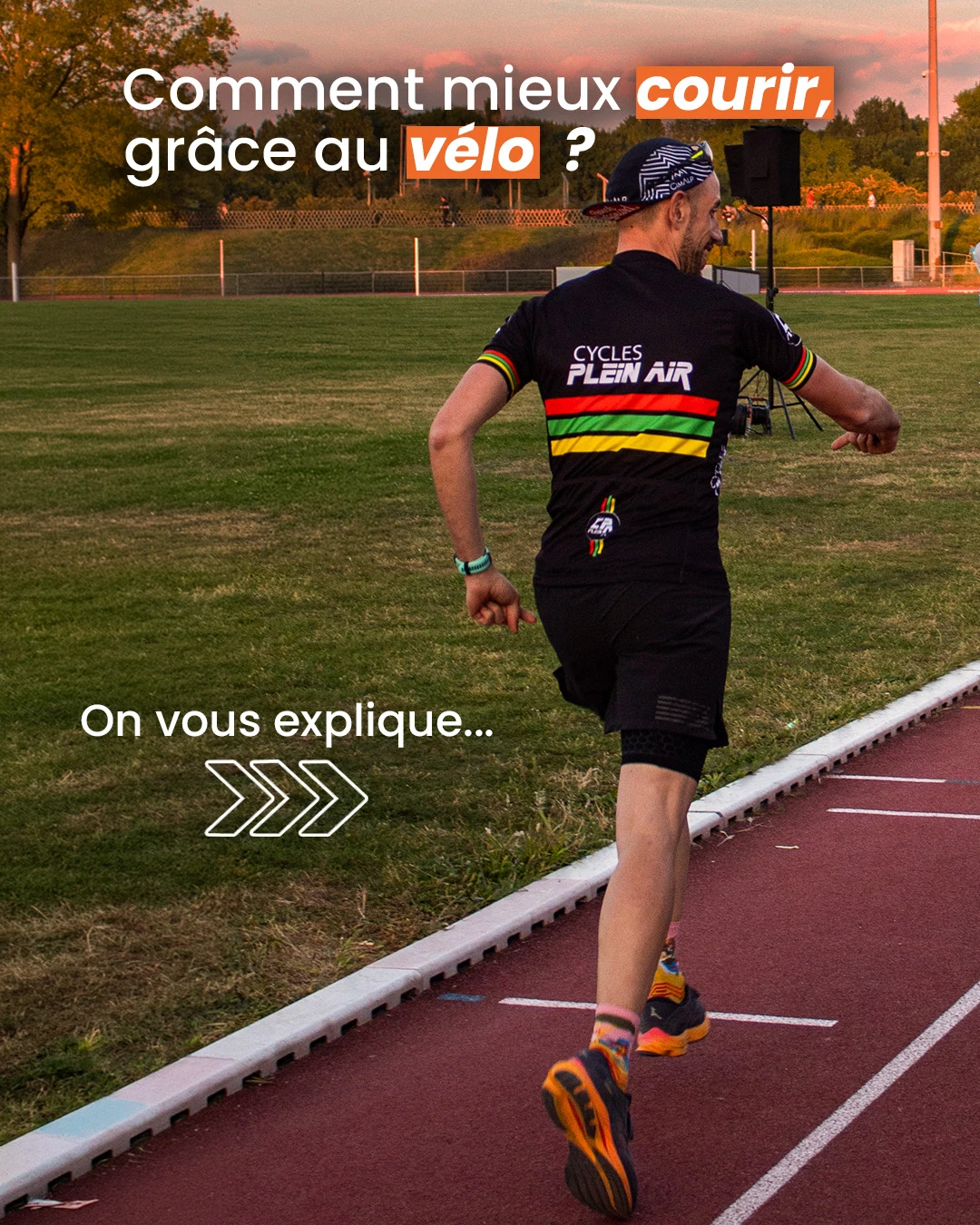 Alexandre, responsable du magasin Cycles Plein Air Angers entrain de courir sur la piste du lac de Maine.
