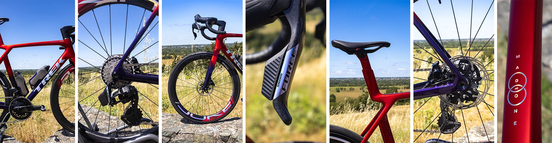 Photos dérailleur, pédales, selle, roues, transmission, cadre, composants du Trek madone SLR 7 AXS